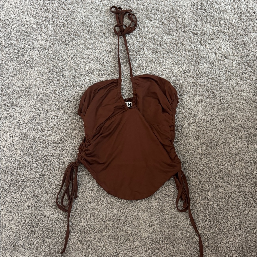 Brown Halter Ruched Women's Top